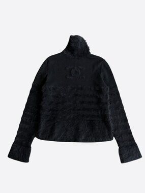 Chanel Black Mohair CC Logo Women's Turtle Neck Sweater